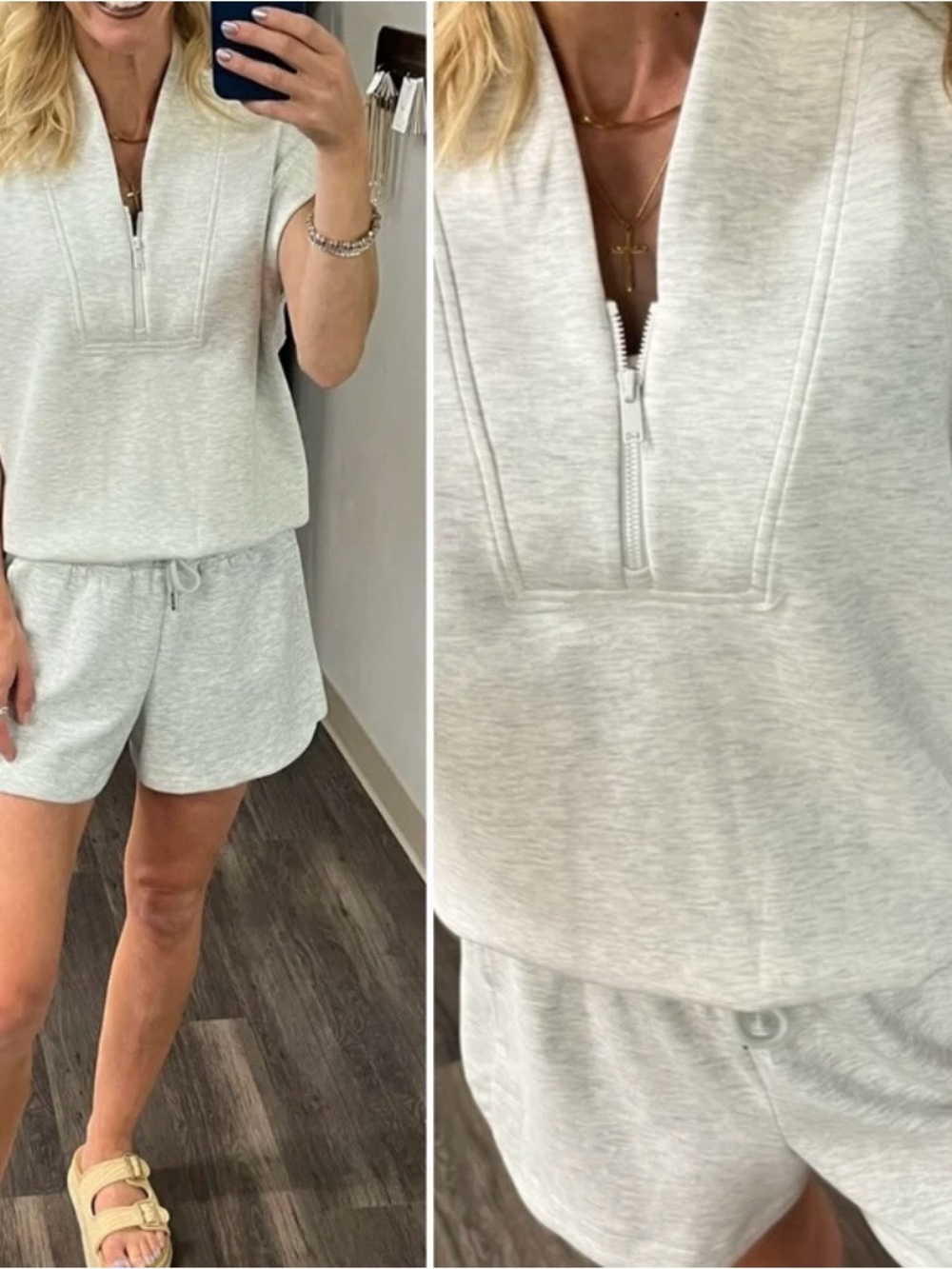 Light Heather Gray Zip-Neck Lounge Set - Cozy Two-Piece